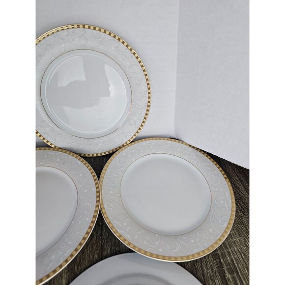 The Bavaria Collection by Casa Elite 7 1/2" Dessert Plates Gold Tone Trim(Set 7) - Picture 4 of 8